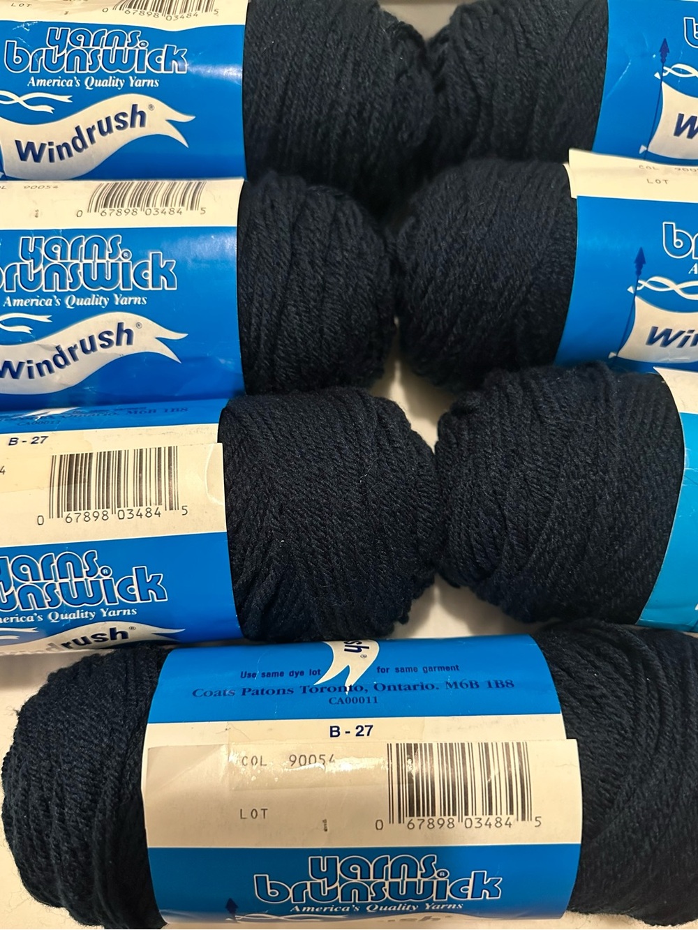 Vintage Brunswick Windrush Yarn Navy Blue 90054 Matching Dye Lot 7 Skeins